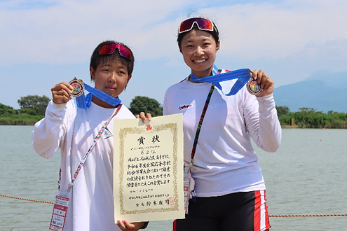 インターハイのローイング競技女子ダブルスカル